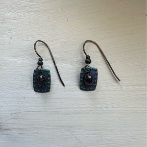 Blue gem metal earrings